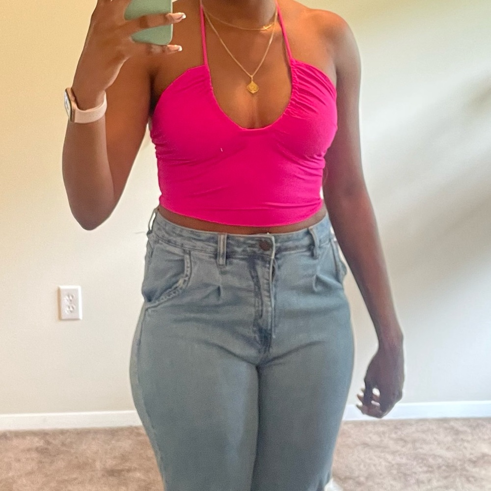 Pink halter crop top